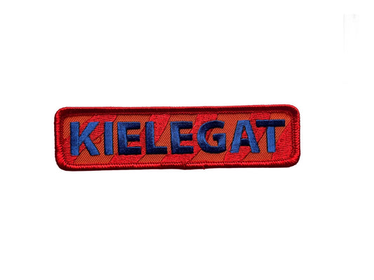 019 Geborduurd strijkembleem Kielegat Blauw op rood/oranje gestreept